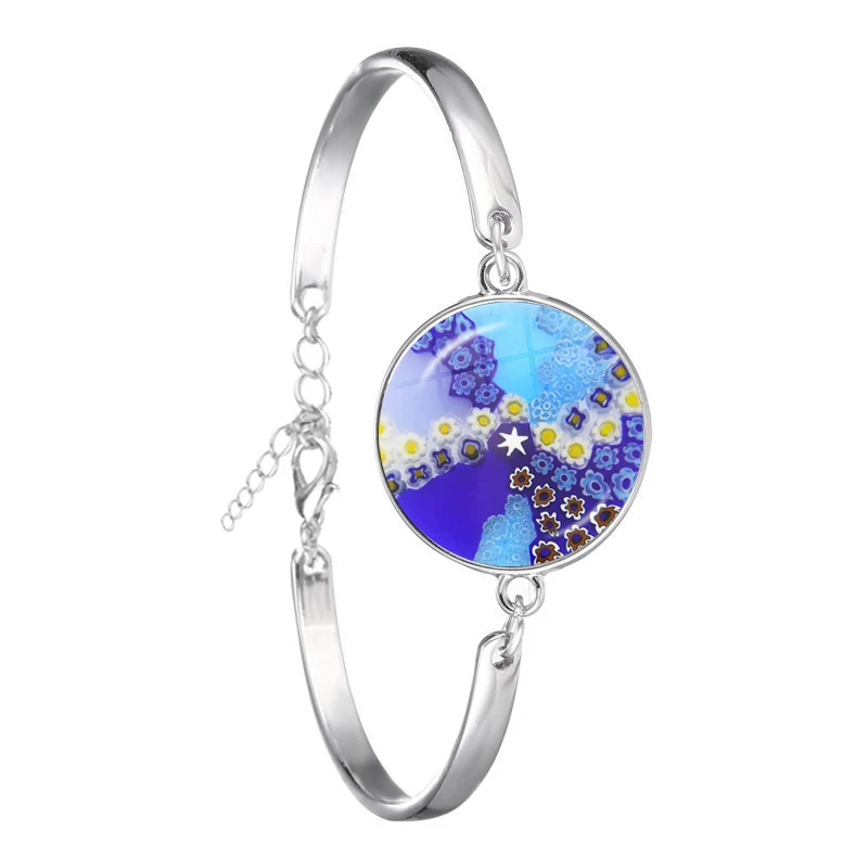 Murano Millefiori Braceler MultiColour Flower 18mm Glass Cabochon Chain Bangle Jewelry For Women Men Gift Wholesale