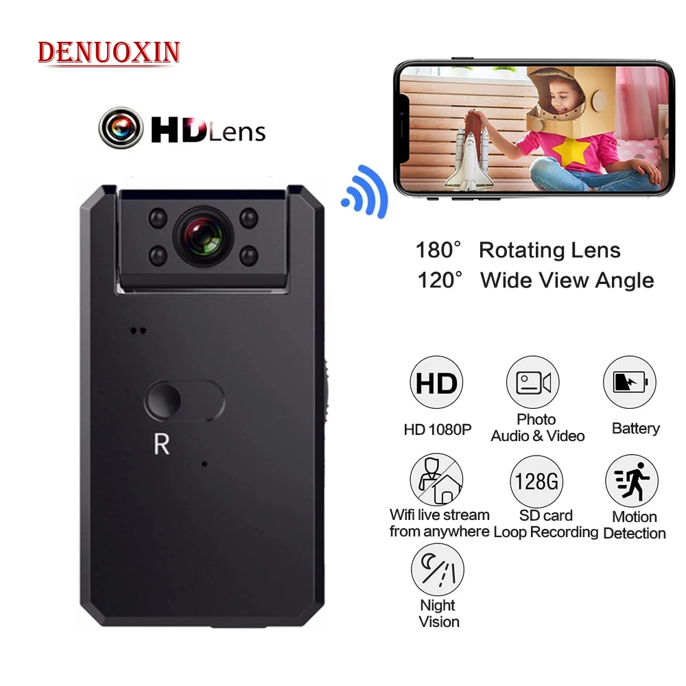 

1080P Mini Wifi Digital Camera Home Sports rotatable Camcorder Remote Surveillance Small Body IP Video Recorder Pocket Car Camco