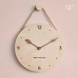 Simple Style 12 Inches Wooden Hanging Rope Wall Clock Watch Living Room Office Cafe Home Decoration Art Large Wall Clock