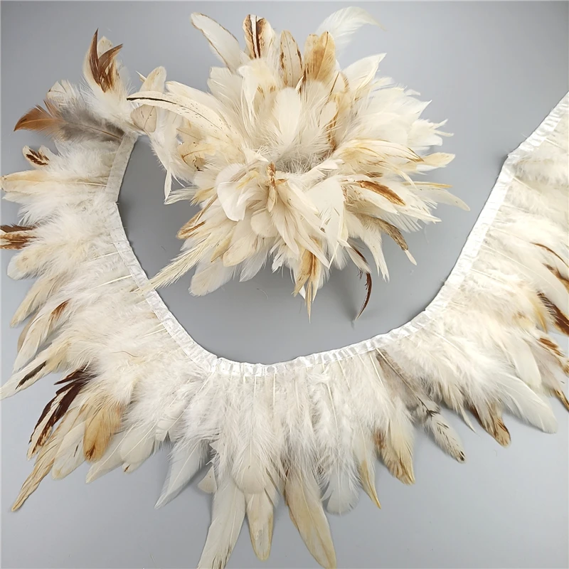 Wholesale Natural Rooster Feather Trims 10-15cm Feathers Fringe Ribbon for Needlework and Handicraft DIY Pluma Dress Accessories