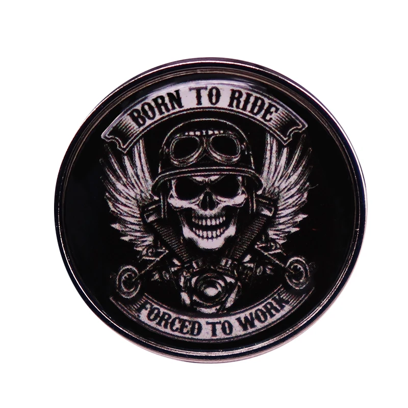 Born to Ride Forced to Work Button Badge Fire Bird Motocross Pin Completes the legendary Biker look!!