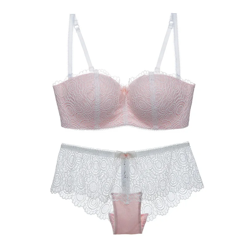 Lace Embroidery Sexy Push Up Bra Set Wire Free Cotton Crotch Comfortable Women Underwear Panties Bralette Soutien Gorge