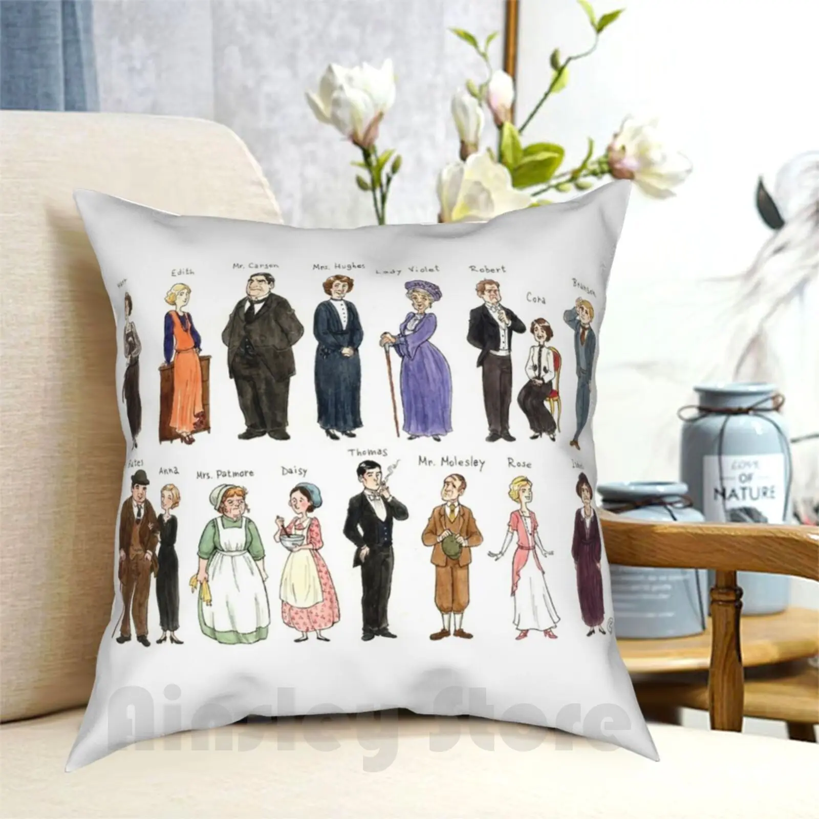 

Downton A. Portraits Pillow Case Printed Home Soft DIY Pillow cover Downton Abbey Fanart Character Design Watercolours