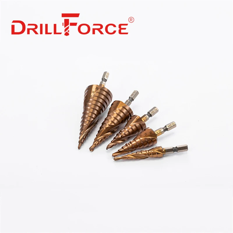 Drillforce M2 M35 TiALN Step Drill Bit HSSCO Cobalt Cone Hex Shank Drill Bits Tool Set Hole Cutter For Metal Stainless Steel