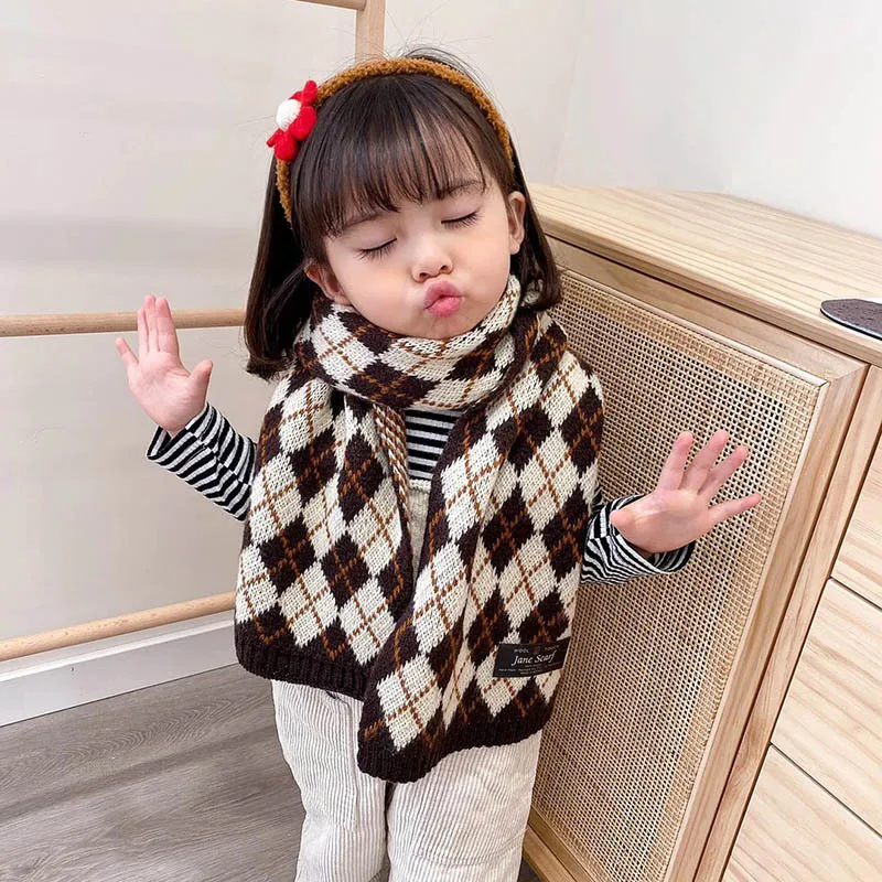 Baby scarf autumn winter knitted multicolor warm boys and girls thick Plaid versatile children's bib winter Korean version