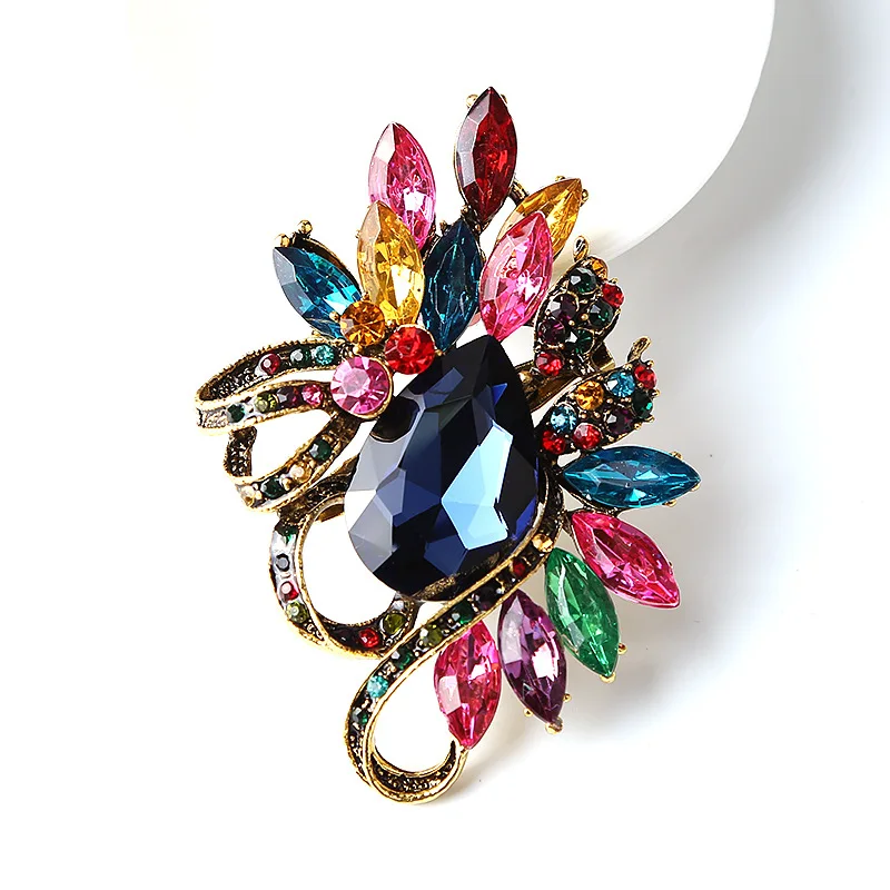 Crystal Flower Brooches For Women Vintage Fashion Simple Design Pin Winter Jewelry 6 Colors Avaible Brooch Pin Gift