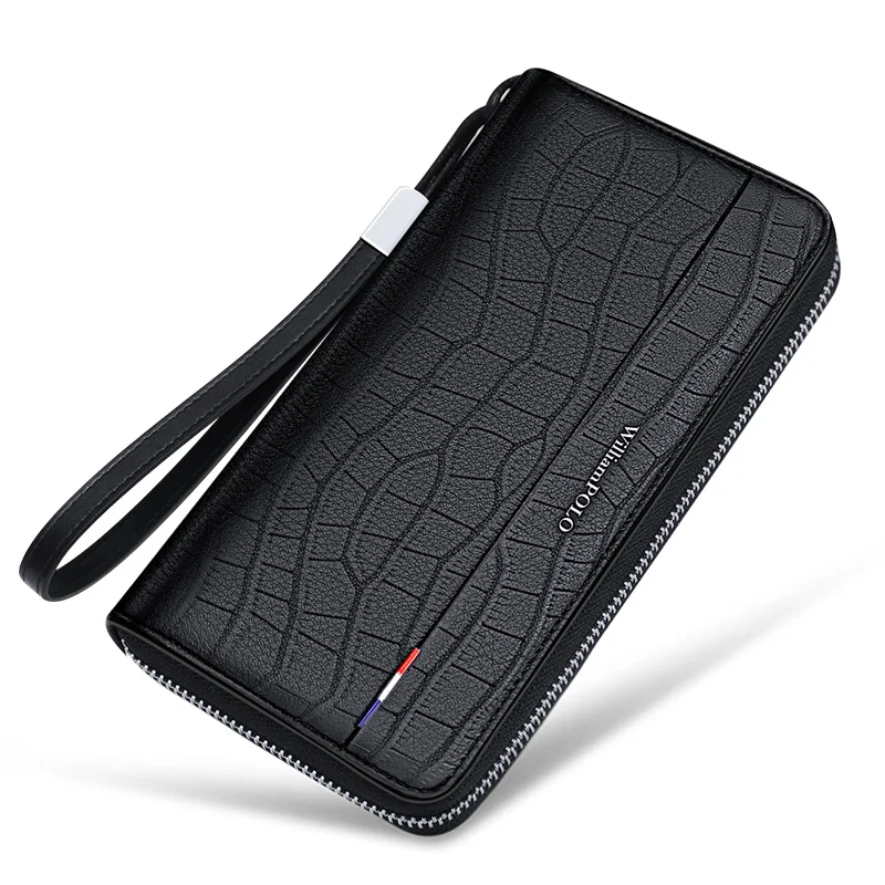 WILLIAMPOLO RFID frequency identification wallet men's long 100% leather card bag large capacity multi-function card clip walle