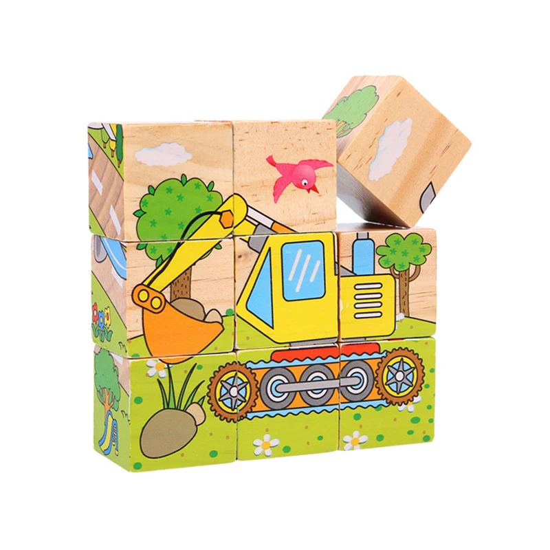 Kids Early Education Toys 3D Puzzle Cube Kids Educational Toys Children Wooden Jigsaw Six Face Painting Building Puzzle Animals