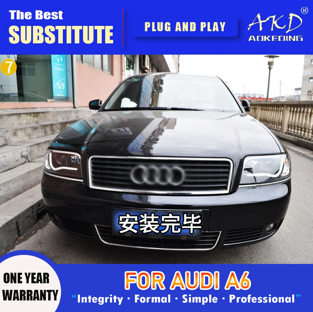 AKD رئيس مصباح لأودي A6 C4 LED المصباح 1997-2004 المصابيح الأمامية A6 DRL بدوره إشارة عالية شعاع الملاك العين العارض عدسة #2