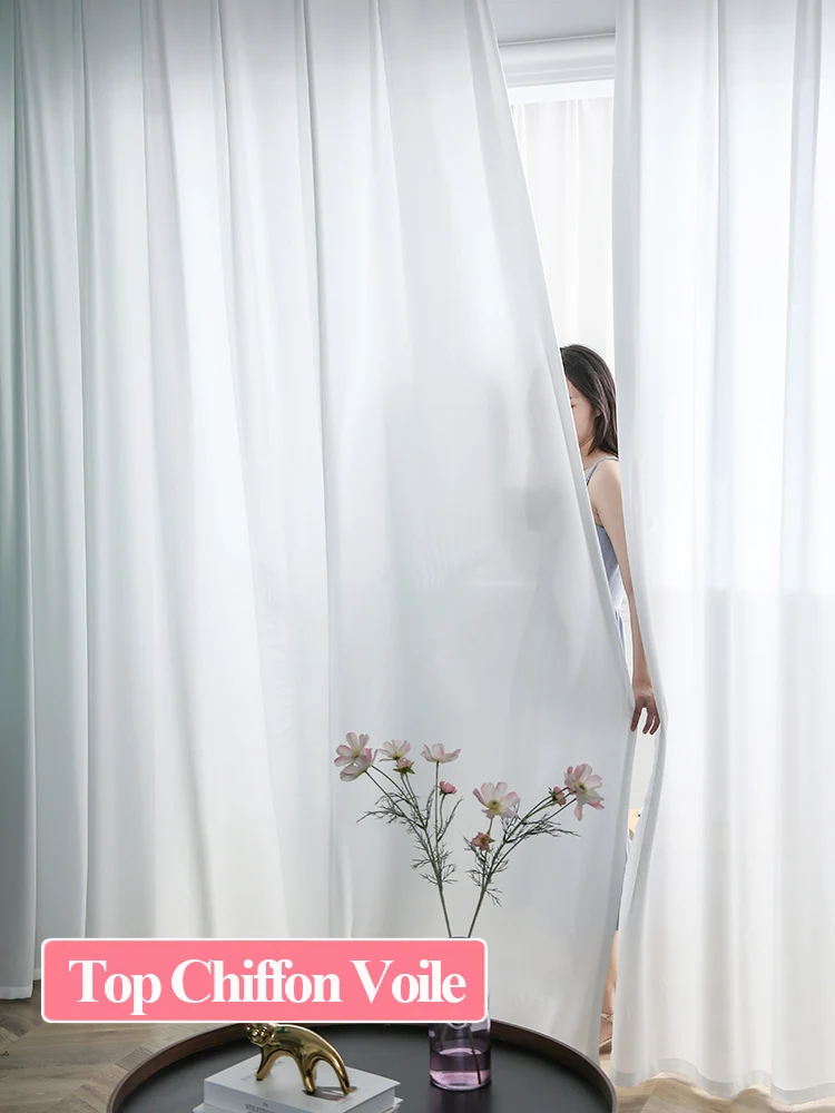 Top Quality Luxurious Chiffon White Sheer Curtains for Living Room Bedroom Window Voiles Tulle Curtain Big Size Custom Made