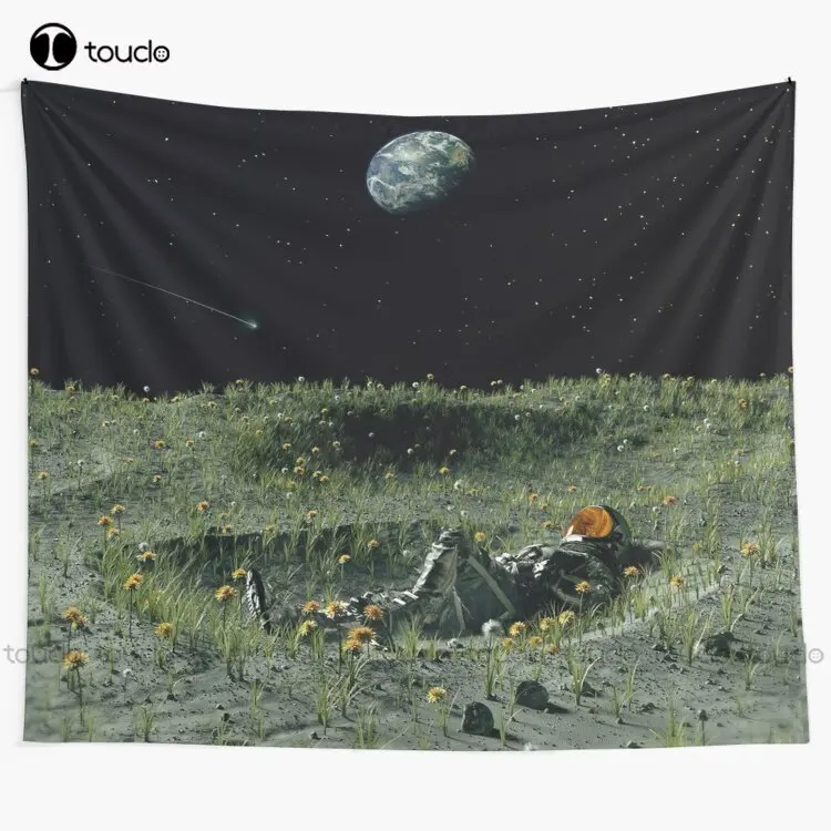 A New Home Space Stars Nature Moon Earth Tapestry Retro Tapestry Blanket Tapestry Bedroom Bedspread Decoration Wall Covering