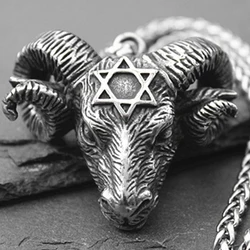 Men's New Fashion 316L Stainless Steel Hexagonal Star Satan Ram Bull Head Pendant Necklace Retro Personality Jewelry Gift Collar