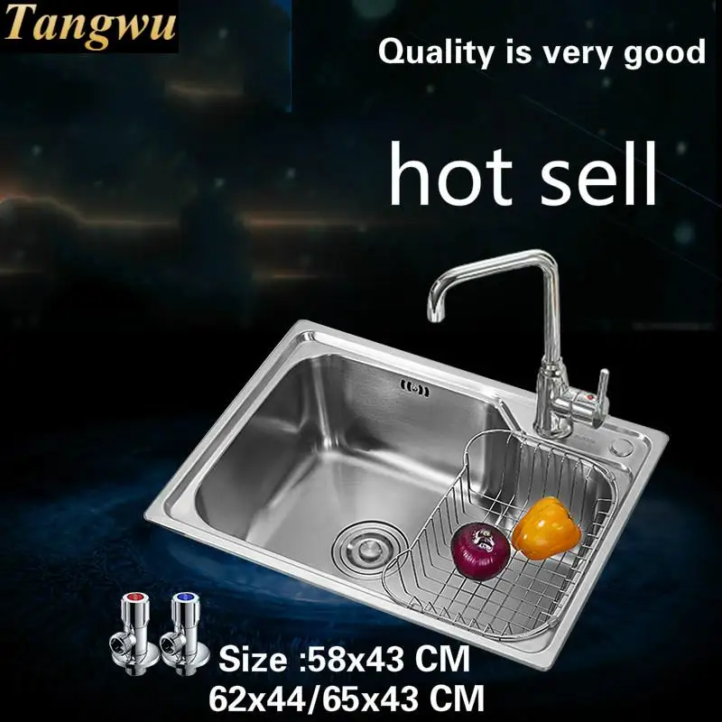 Free shipping Hot sell balcony kitchen single trough sink standard 304 food-grade stainless steel 580x430/620x440/650x430 MM