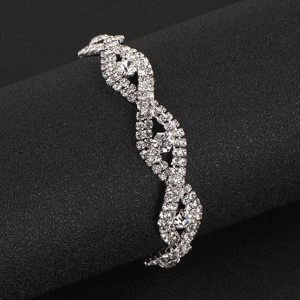 TREAZY Fashion Crystal Bracelets For Women Silver Color Rhinestone Bracelets & Bangles Femme Bridal Prom Wedding Jewelry Gift