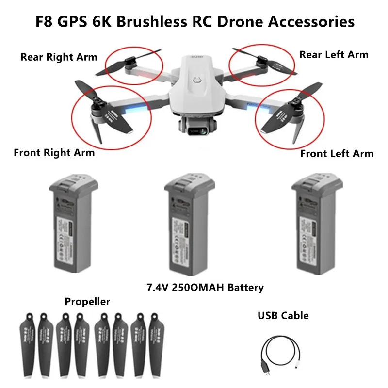 F8 6K GPS profesjonalny bezszczotkowy pilot zdalnego sterowania zdalnie sterowany dron Quadcopter akcesoria 7.4V 2500mAh śmigło z ramieniem