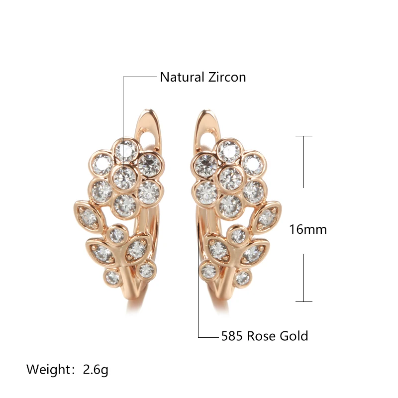 New Multi Zircon Tiny Earrings for Women 585 Rose Gold Plated Twig Hearts & Arrows Zircon Clip Earrings Fine Hoops Party Jewelry