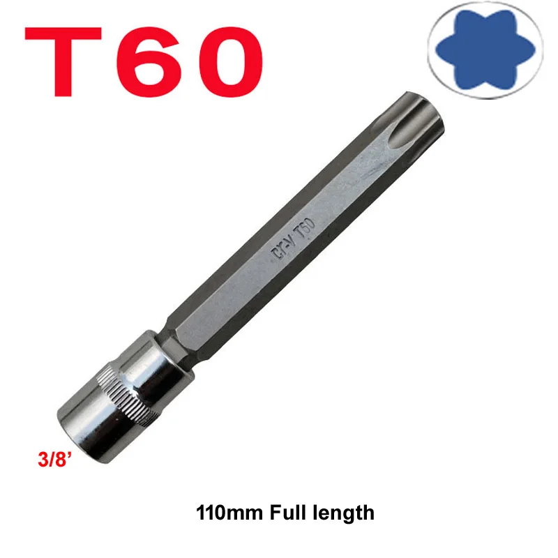 1pcs 110mm Extra Long Spanner Tamper Proof Torx Star Bit Socket Nuts 3/8 Inch Square Impact Driver Wrench Tool T30 T40 T45 T50