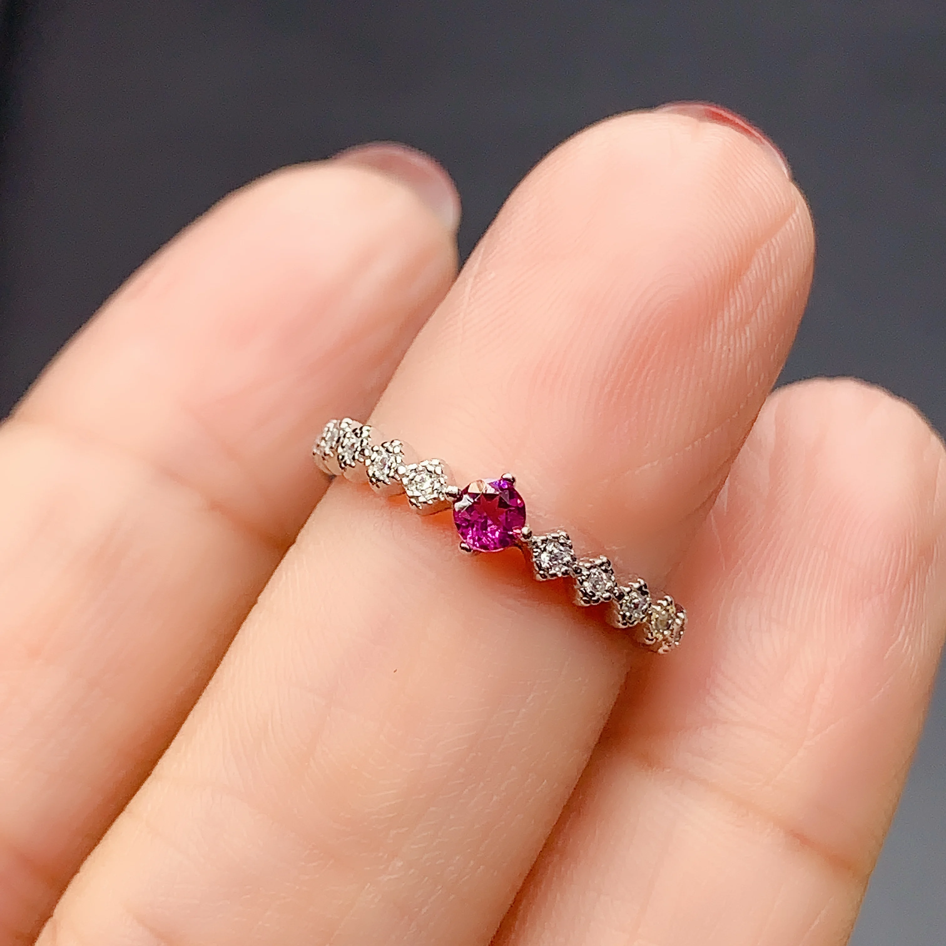 Fashion Natural Purple Garnet Ring S925 Sterling Silver Ring for Woman  Ladies Simple Ring