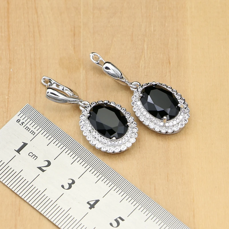 925 Sterling Silver Jewelry Black CZ White Crystal Jewelry Sets For Women Charm Earrings With Stone Rings/Bracelet/Necklace Set