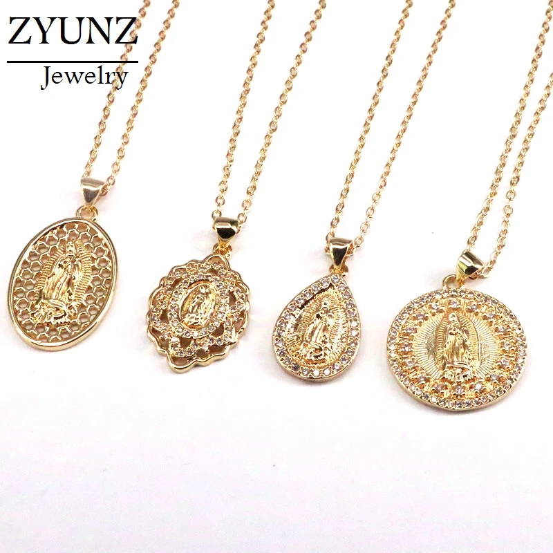 10PCS, Virgin Mary Necklace Gold Color Bijoux Crystal Statement Necklace Women Fashion Pendant Catholic Jewelry