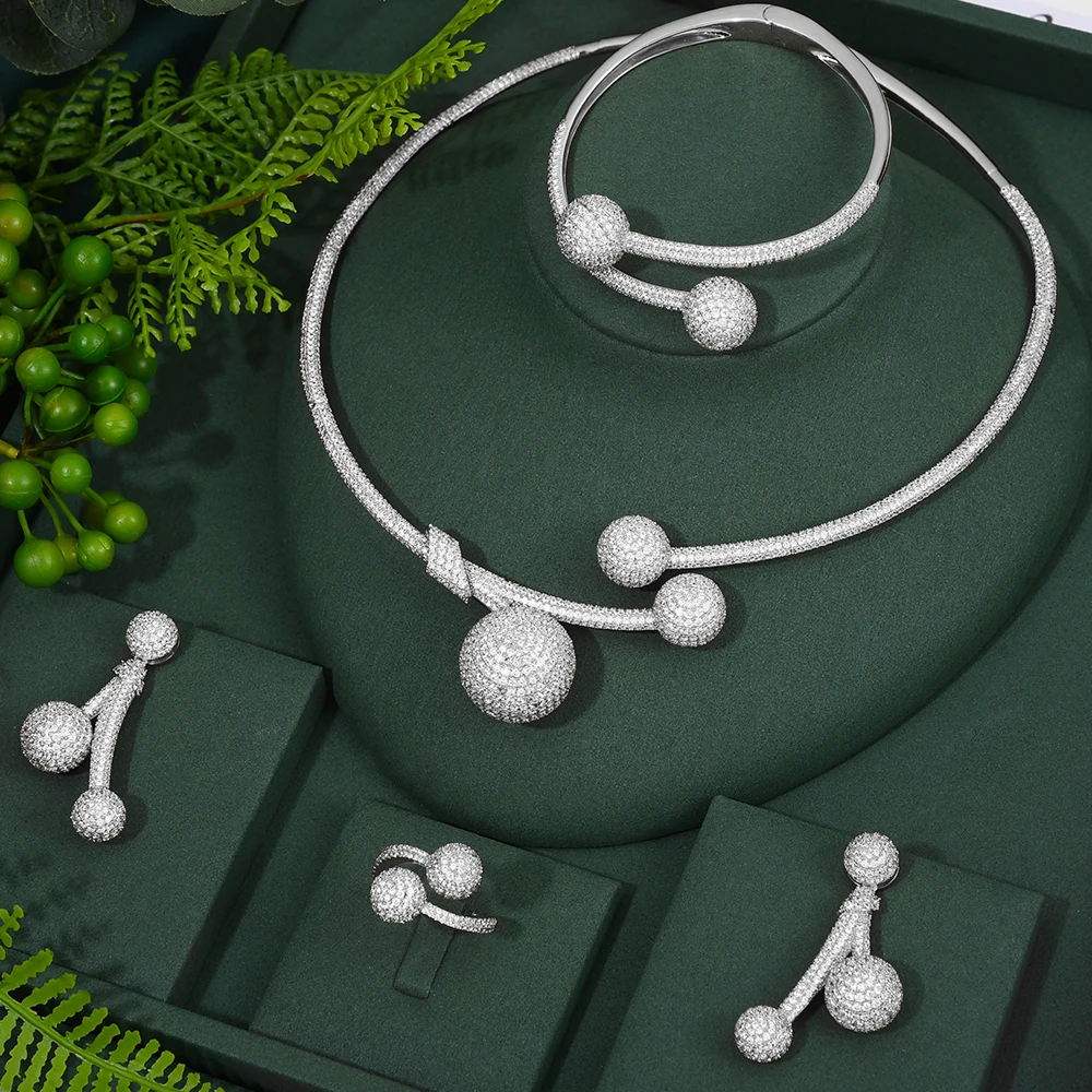 GODKI 4Pcs Bicolor BALL African Jewelry Sets for Women Wedding Luxury Naija Jewelry Set Cubic Zirconia Dubai Bridal Jewelry Sets