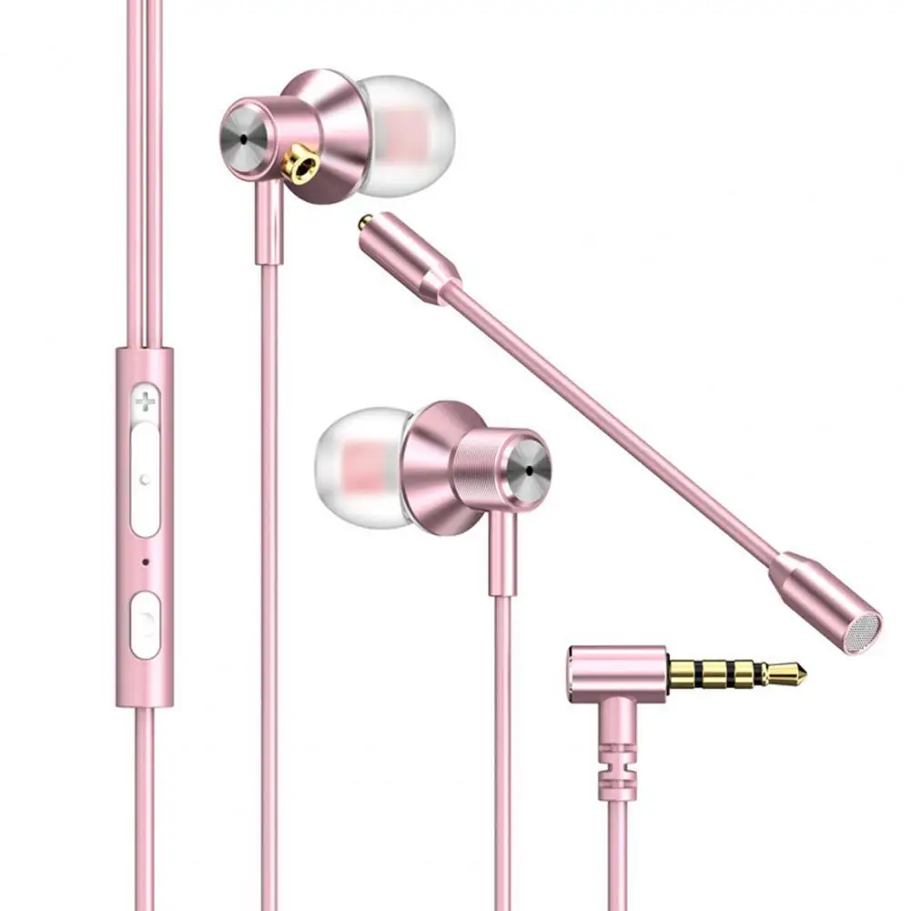 Stereo Earphone In-Ear Sport Earphones w/Dual Microphone Universal Soft Silicone Ear Tips L-Shaped Plug Metal Gaming Earphone