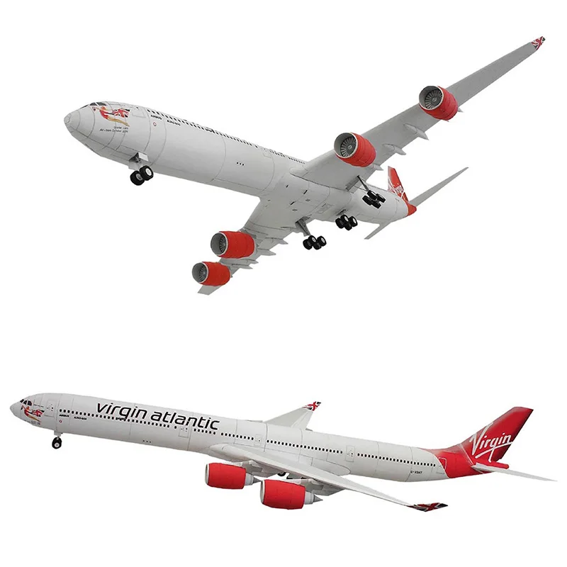 Virgin Atlantic Airbus A340-600 Aircraft Handmade 3D Paper Model DIY Papercraft Art Teens Adult Origami Craft Toys ZX-077