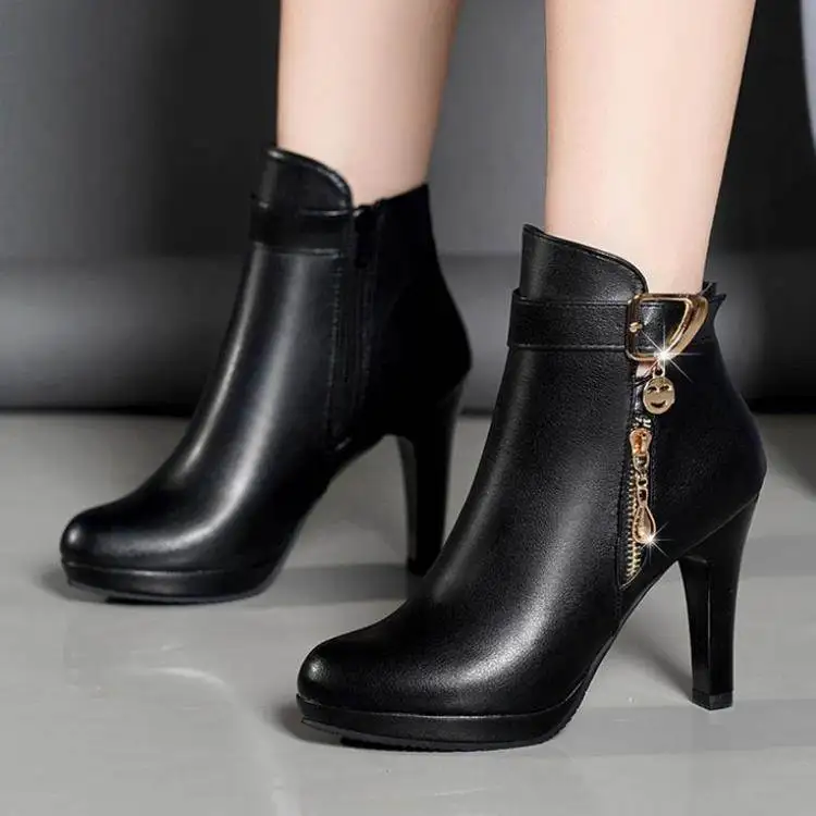 Buty damskie 2020 jesienne botki dla kobiet cienki obcas Zipper Casual buty damskie skórzane buty Botas Mujer