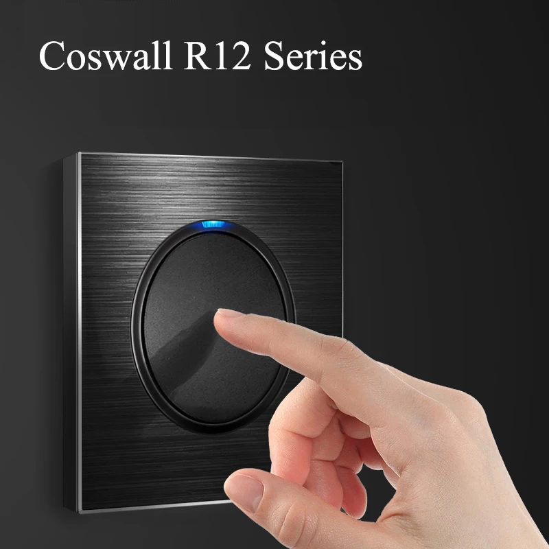 COSWALL R12 Black Aluminum Panel Wall Switch EU French Socket USB Charger Female TV RJ45 CAT6  Modules DIY Free Combination