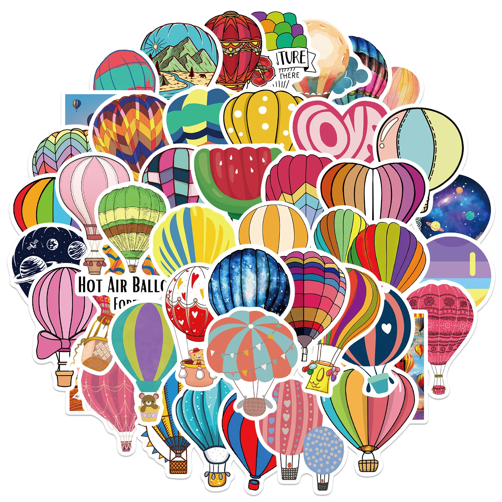 50PCS Cartoon Hot Air Balloon Stickers for Wall Suitcase Skateboard Laptop Luggage Fridge DIY Decal