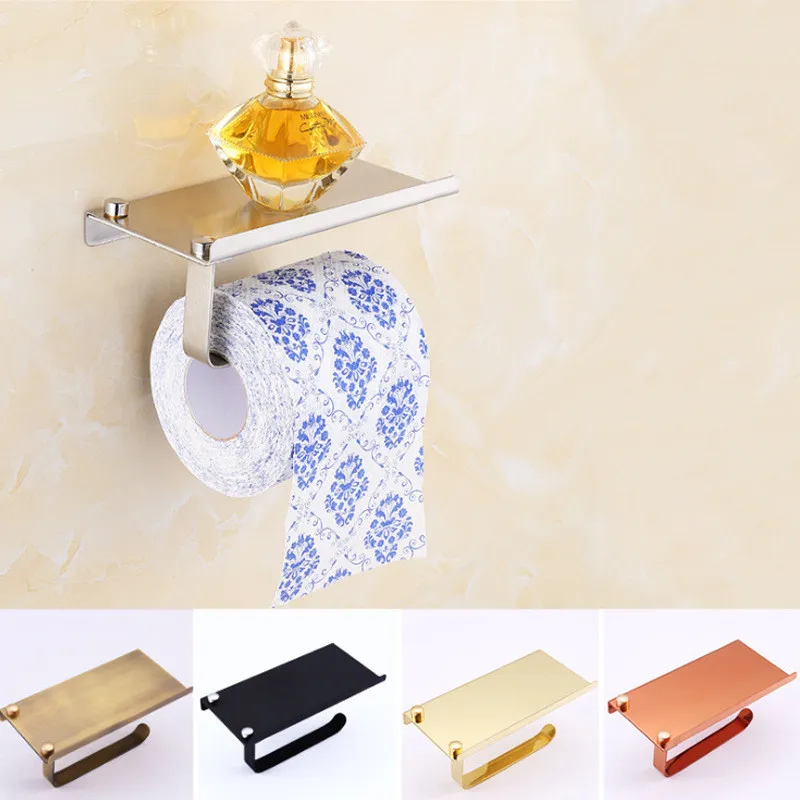 Steel Bathroom Paper Phone Holder With Shelf Bath Mobile Phone Toilet Paper Rack