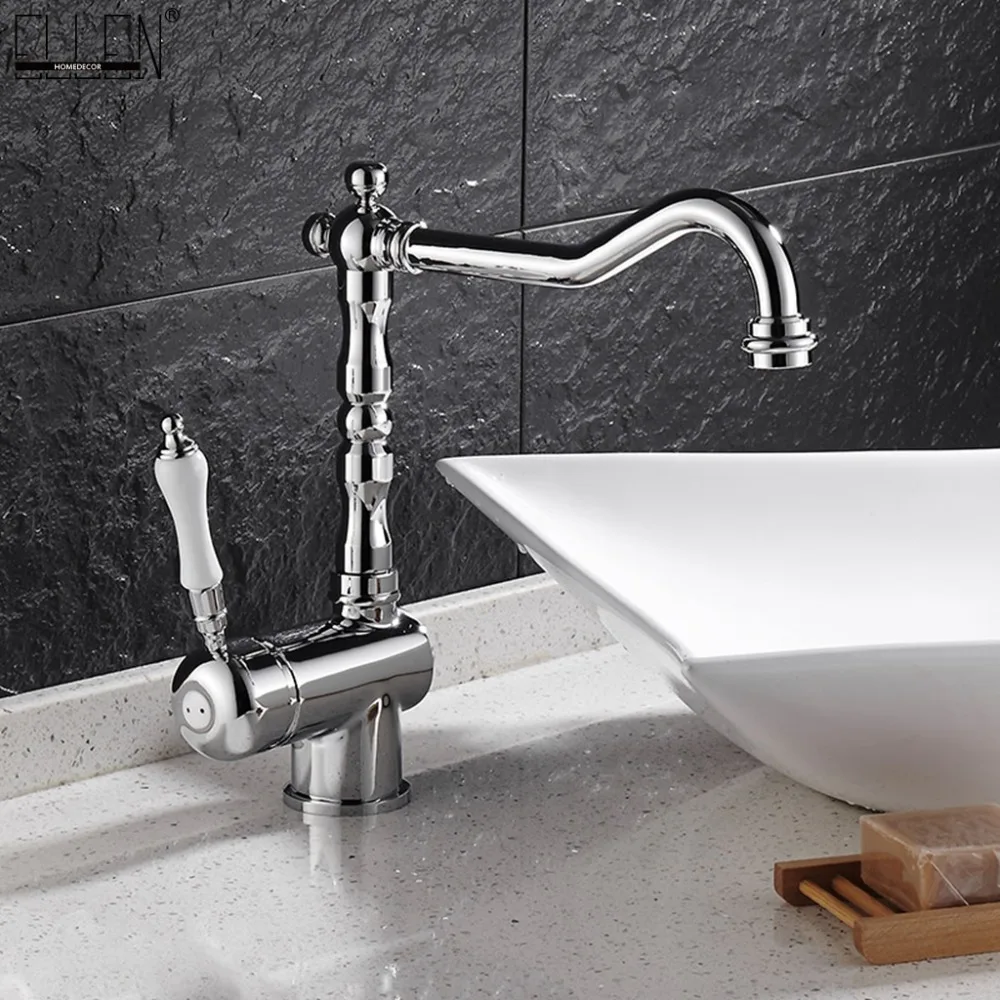 

Vidric Deck Mounted Tall Bathroom Faucet Vessel Sink Faucets Hot and Cold Water Mixer Tap Chrome Crane Single Handle ELF9087