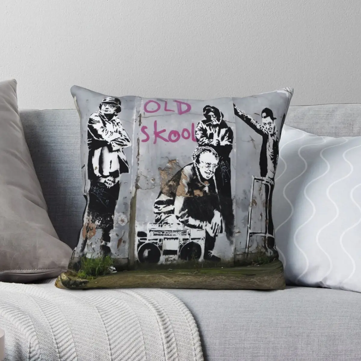 Banksy Old Skool London Square Pillowcase Polyester Linen Velvet Creative Zip Decor Throw Pillow Case Bed Cushion Cover 18