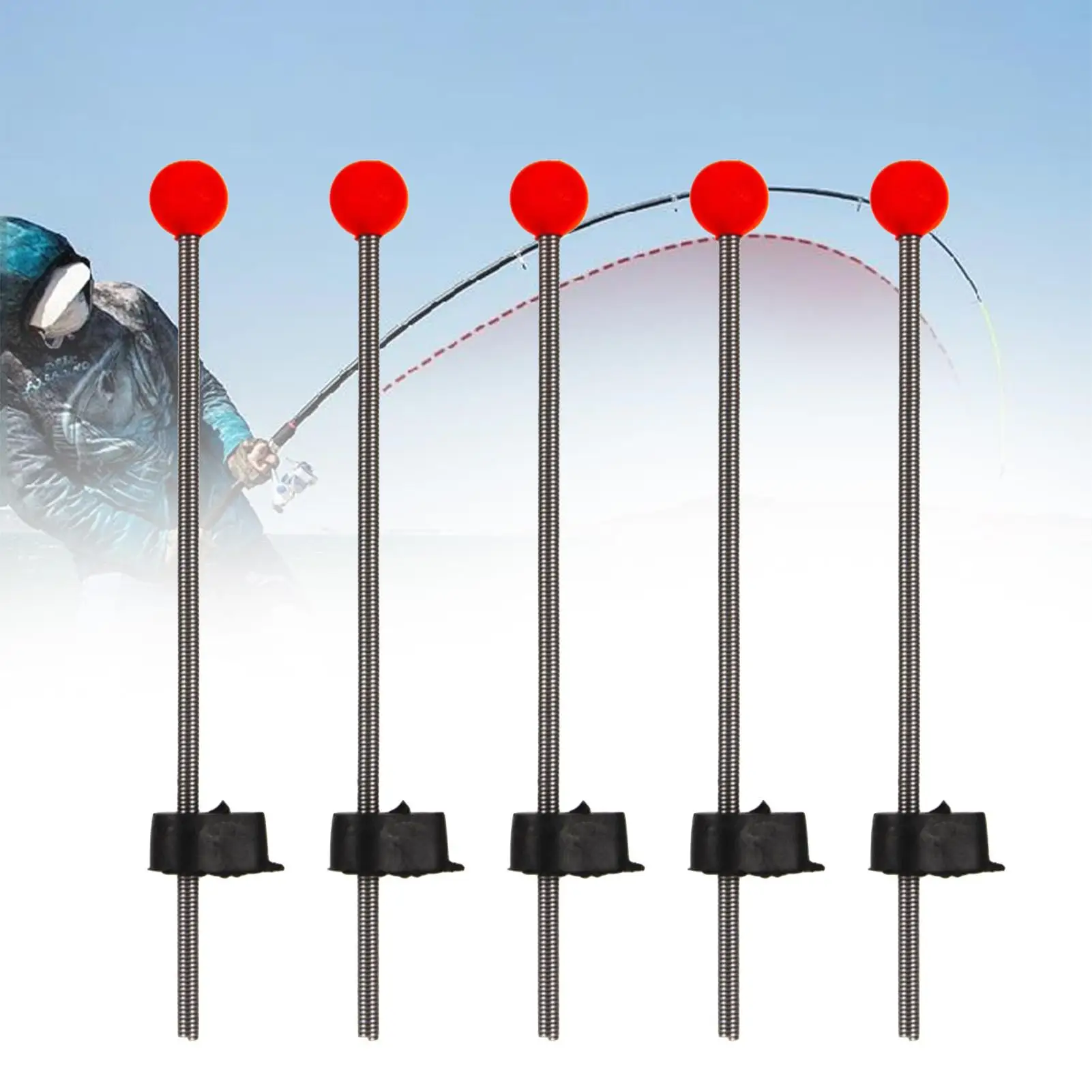 5Pcs Portable Winter Outdoor Fishing Red Ball Spring for Boat Sea Ice Fishing Rod Tools Tackle Accessories Equipment