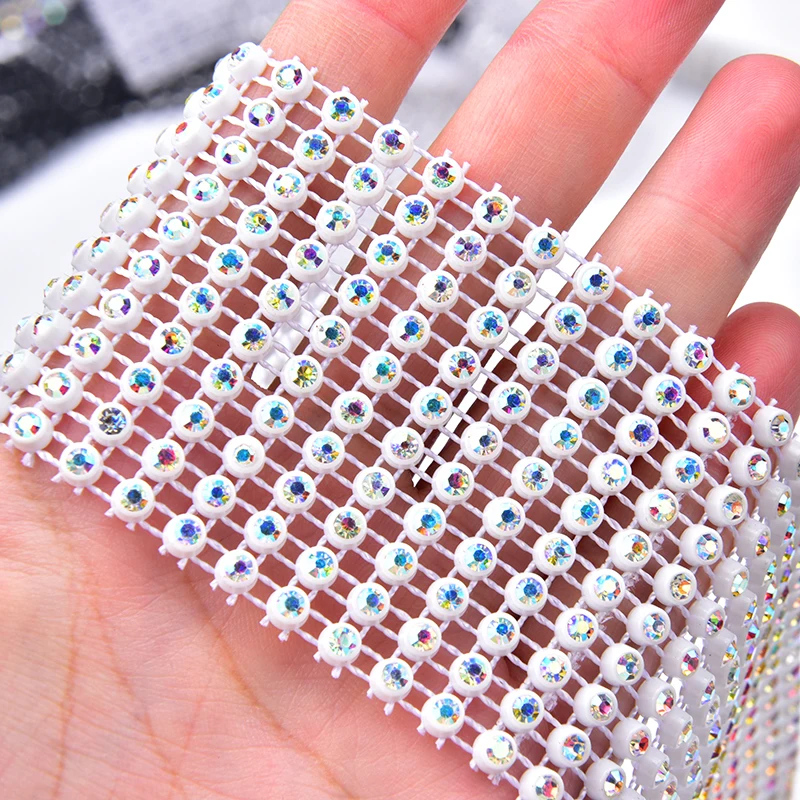 1 Yard SS12 Rhinestone Mesh Clear Crystal AB Trim Sewing Wedding Dress Decoration Bridal Applique DIY Fabric Garment Shoes Bags