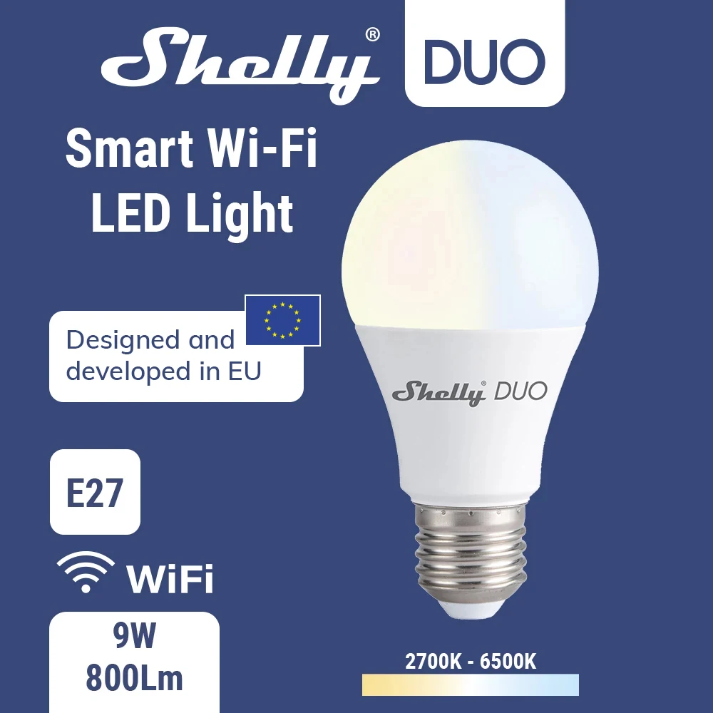 Shelly Duo Rgbw/White 9W WiFi Smart Light LED Bulb  Work with Alexa/Google Home 220-240V Dimmable Timer Function Magic Bulb