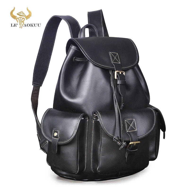 

Soft Real Leather Design Men's Travel Casual Backpack Day-pack Fashion Knapsack College School Student Laptop Bag Male 9950