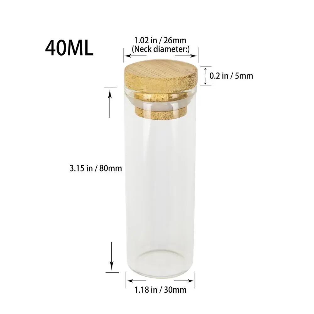 5Pcs 40ml Hyaline Glass Vials with Bamboo Wood Rubber Cap Delicate Practical Craft Travel Sub Bottling Exquisitely made