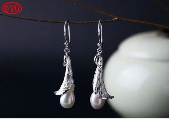 

S925 sterling silver pearl earrings fresh flower calla lily natural freshwater pearl earrings