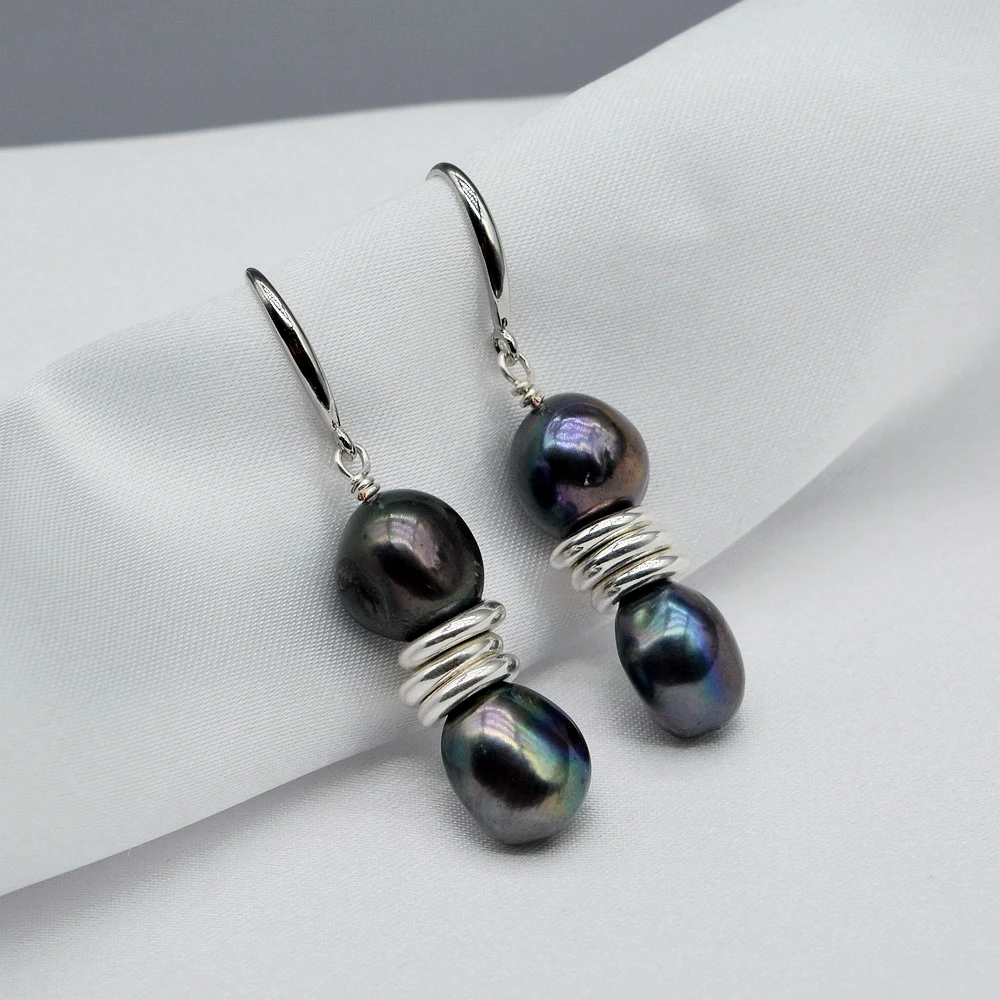 Simple Earrings Natural Freshwater Pearl Silver Ring Accessories Women\'s Silver Earrings Baroque Pearls Women\'s Earrings