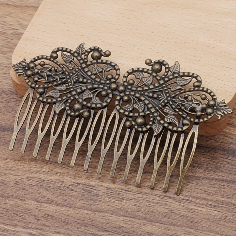 Vintage Bronze 14 Teeth Comb Hair Jewelry Charm Women Flower Motif Hairpin Hairclips Wear Barrettes Retro Decorative Accessories