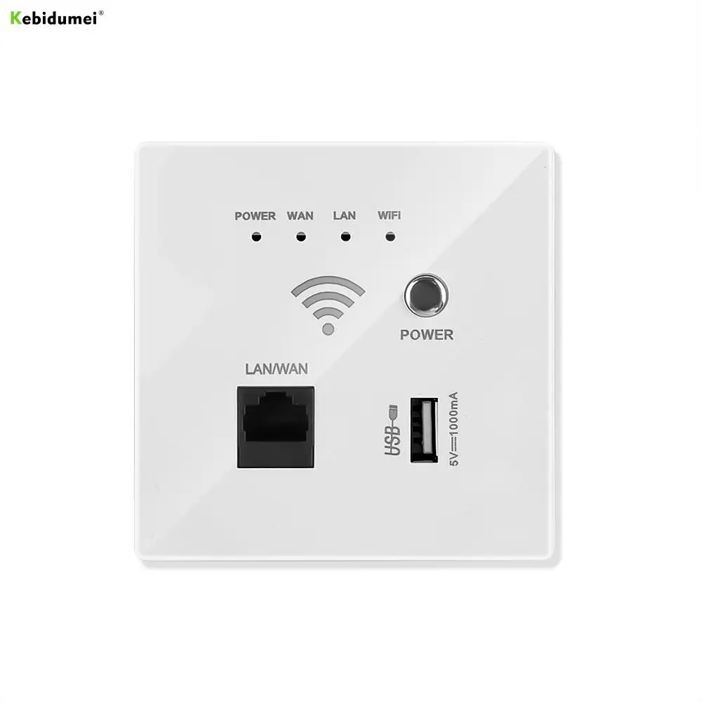 

Kebidumei 300Mbps AP Relay Smart Wireless WIFI Repeater 220V Power 2.4Ghz Extender Wall Embedded Router Panel USB Socket