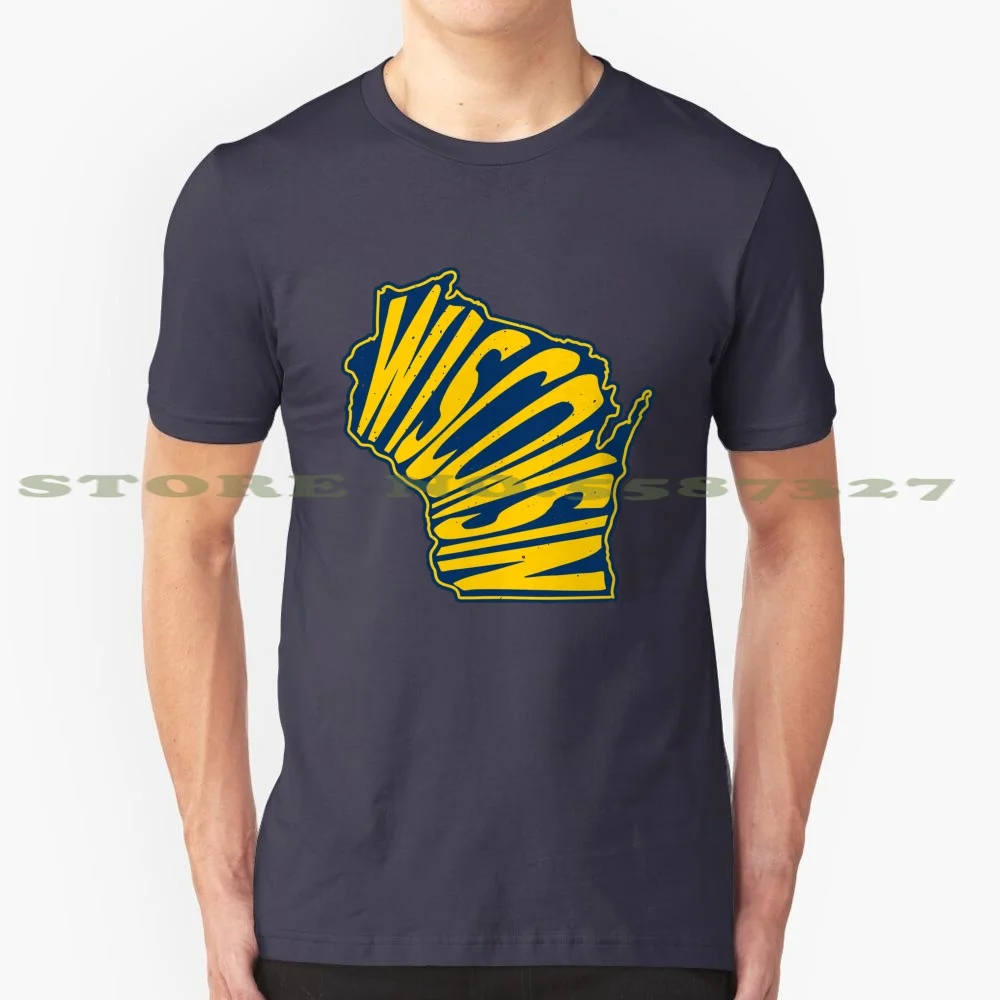 Wisconsin Navy And Gold 100% Cotton T-Shirt United States America University North South East West Central College Tech