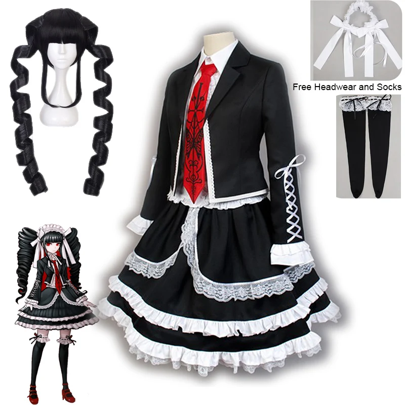 

Yasuhiro Taeko Cosplay Costume Danganronpa Celestia Ludenberg Wigs Woman Lolita Uniform Skirt Halloween Party Dress