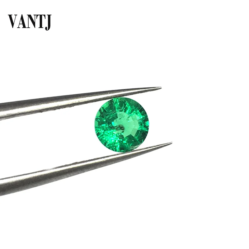 VANTJ Hydrothermal Created Emerald Lab Grown Loose Gemstone Round Cut Diy for Silver Gold Women Jewelry Random Delivery