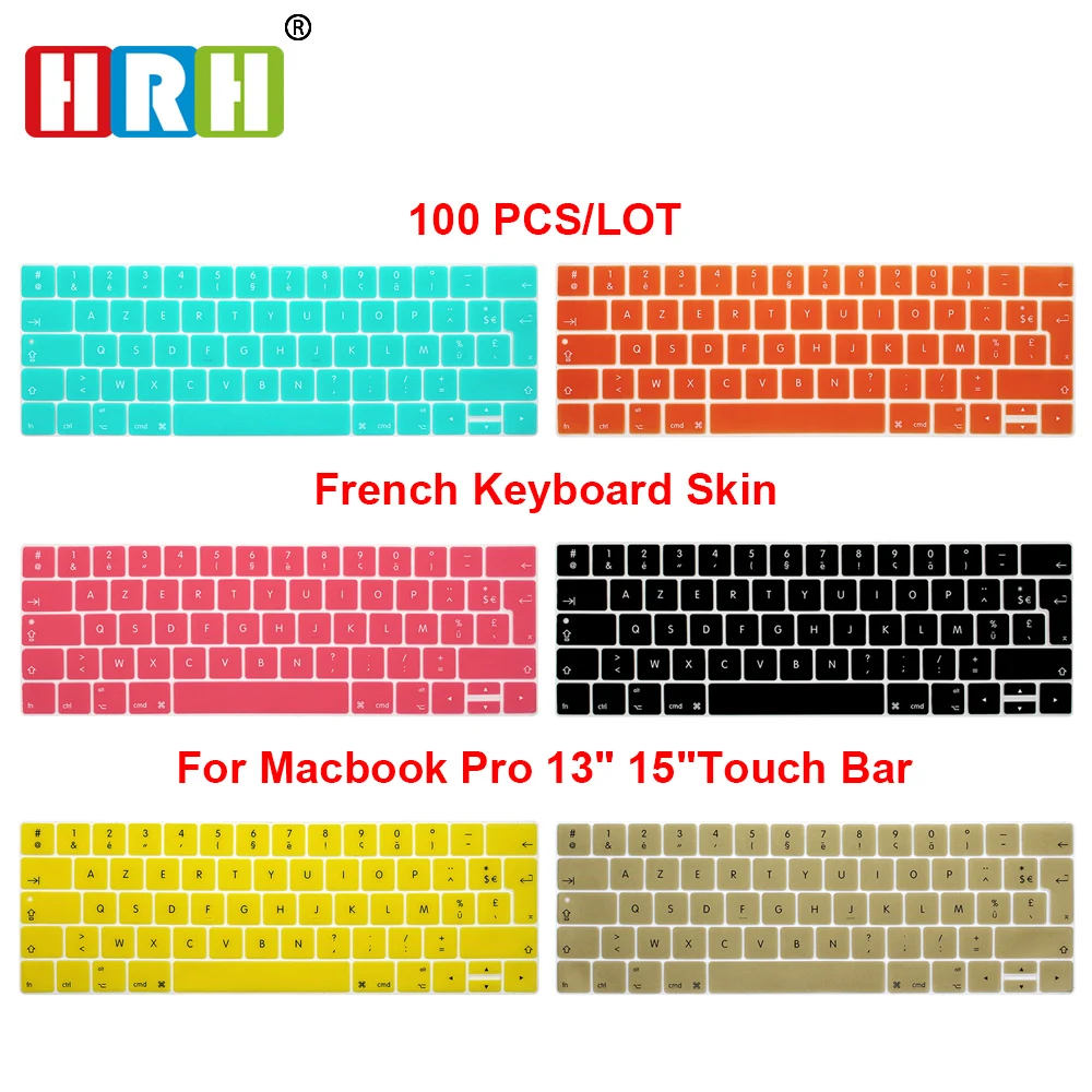 

HRH UK French 100pcs/lot AZERTY Silicone Keyboard Cover Skin For MacBook Pro 13" A1706 A1989 A2159 Pro 15" A1707 A1990 Touch Bar