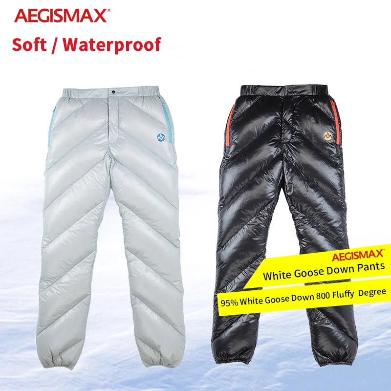 AEGISMAX Outdoor Winter Down Pants Camping Pants Ultralight 95% White Goose Down Pants 800FP Thickening Warm Waterproof Apparel