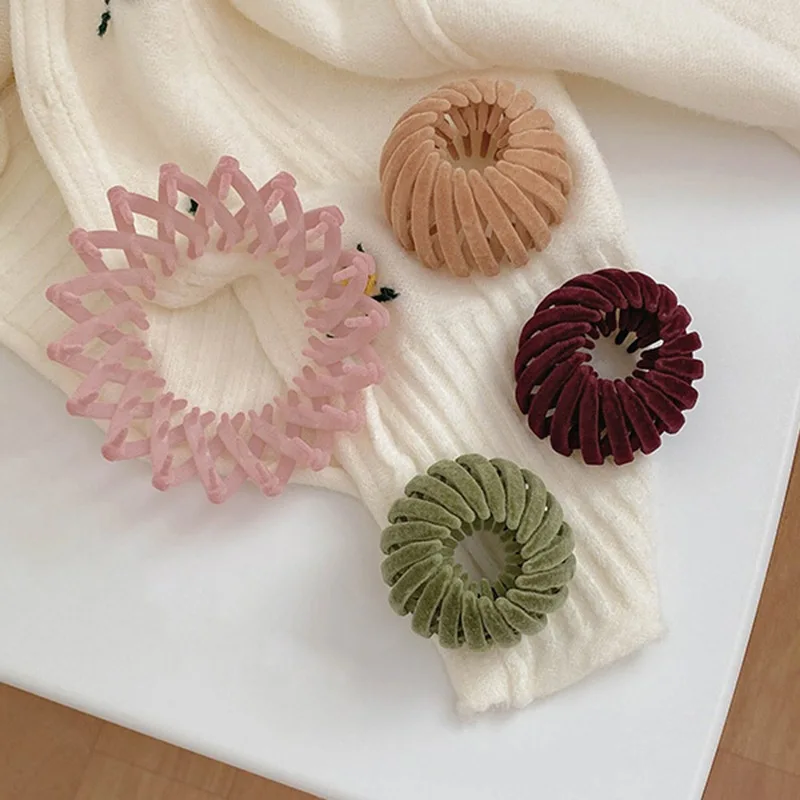 Velvet Hair Claw For Women Bun Crystal Horsetail Buckle Hair Clip Bird Nest Expanding Hair Accessories Female Ponytail