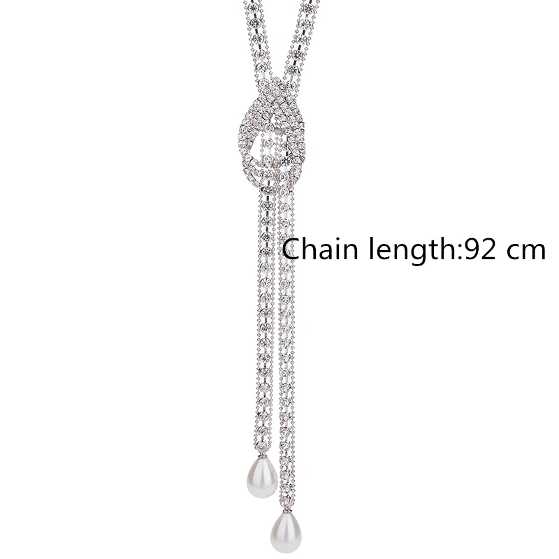 Autumn Winter Joker Long Necklace Women Graceful Tassel Rhinestone Pearl Sweater Chain Kpop Big Name Simple Neck Accessories