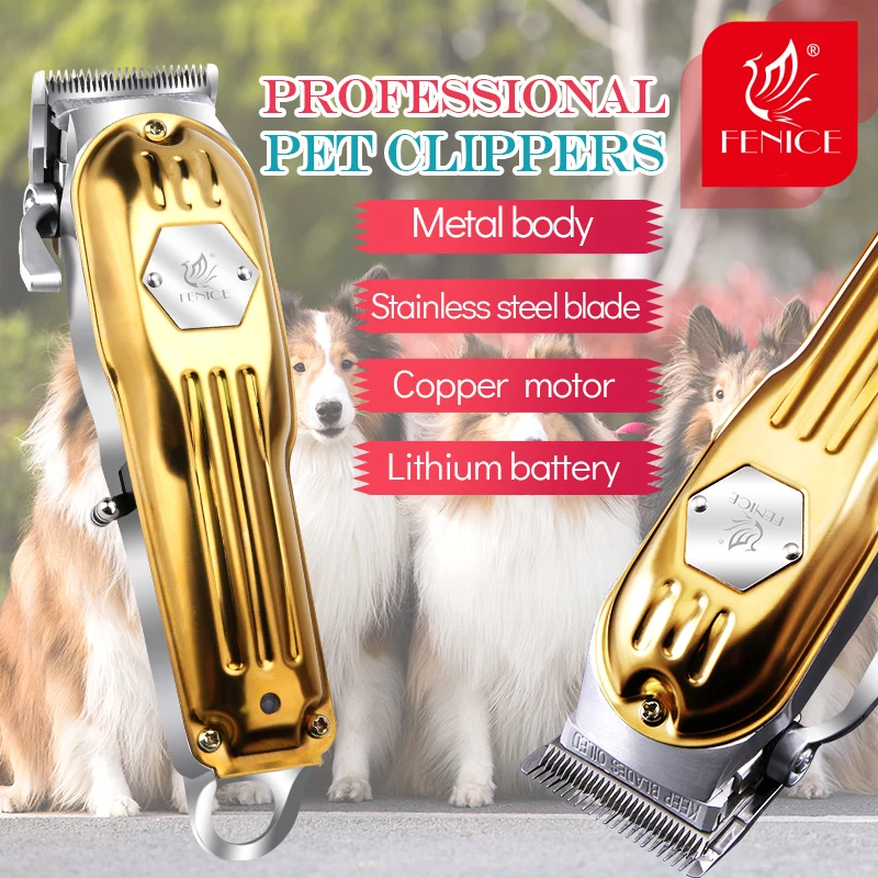 Fenice Professional Dog Hair Grooming Electric Clipper Gold Trimmer for Dogs Cutting Machine